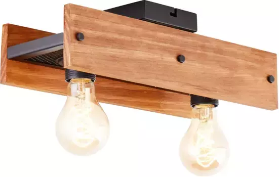 Блестящий потолочный светильник "Каландра", 2 лампочки, лампа E27 | без лампы, ширина 38 см, 2 x E27, металл/дерево, черный/дерево Brilliant Высота: 11,7 см, черный