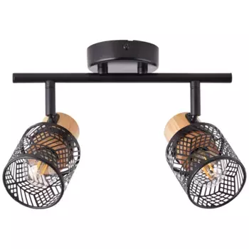 Блестящий потолочный точечный светильник «Санти», 2 лампочки, лампа Е14 | без лампочки, поворотный, 20 x 36 x 7 см, E14, металл/бамбук, черный/натуральный Brilliant