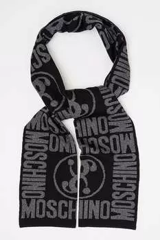 Блестящий шерстяной шарф Moschino, черный
