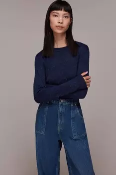 Блестящий синий свитер Annie с круглым вырезом Whistles, синий