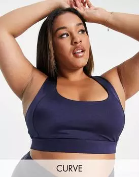 Блестящий спортивный бюстгальтер со средней поддержкой ASOS 4505 Curve