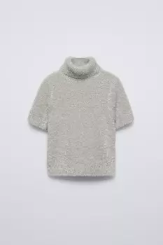 Блестящий свитер из искусственного меха ZARA, жемчужно-серый
