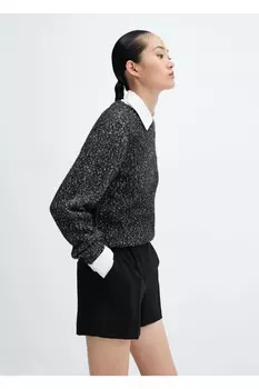 Блестящий свитер с круглым воротником Mango, черный