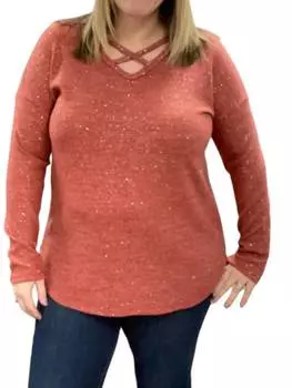 Блестящий свитер с перекрещивающимися деталями спереди цвета ржавчины honeyme, цвет rust