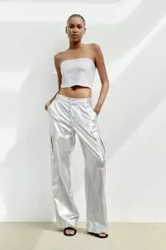 Блестящий топ без бременок Zara, серебро
