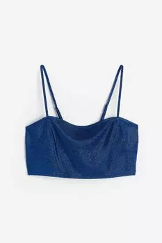 Блестящий топ без косточек с завязками H&M, ярко-синий/блестящий
