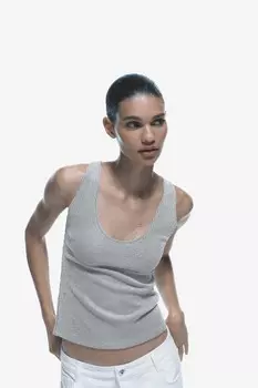 Блестящий топ с бретельками ZARA, серебряный
