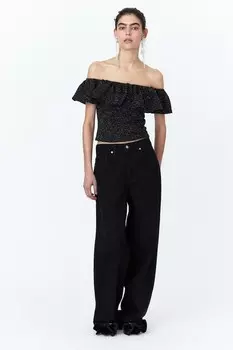 Блестящий топ с открытыми плечами H&M, черный