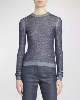 Блестящий трикотажный топ из вискозы Giorgio Armani, цвет Navy