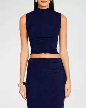 Блестящий укороченный топ с воротником-стойкой Anchora SER.O.YA, цвет Navy