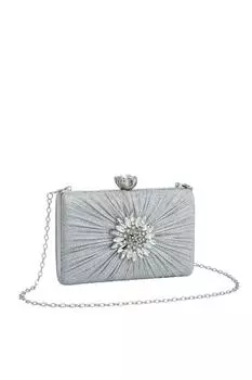 Блестящий вечерний клатч Sol Sun Emblem с ремешком-цепочкой Fontanella Fashion, серебро