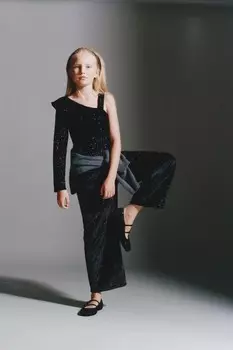 Блестящий велюровый комбинезон ZARA, черный