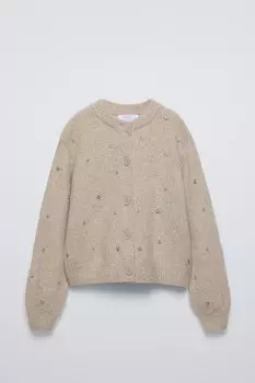 Блестящий вязаный кардиган ZARA, кэмел