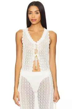 Блестящий жилет из трикотажной сетки Ganni, egret