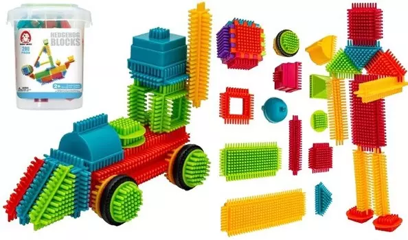 БЛОКИ HEDGEHOGS Ежики пластиковые детские Набор кубиков в ведерке 200 шт 2+ PakaNiemowlaka