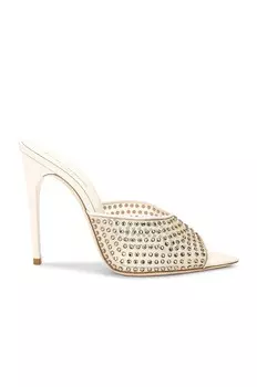 Блондовые сандалии-мюли Saint Laurent, цвет Nude & Crystal