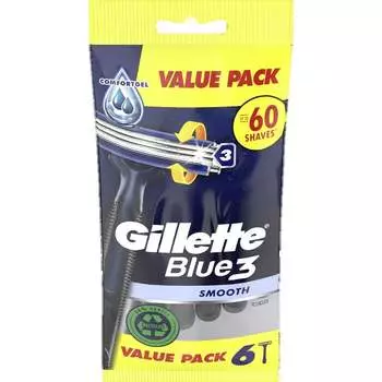 BLUE 3 Гладкая одноразовая бритва Gillette, 6 шт.