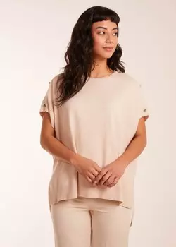 Blue Vanilla Объемный топ с пуговицами на плечах и ванильным камнем, хаки