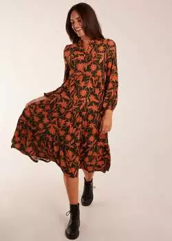 Blue Vanilla Платье миди с воротником-трапецией цвета ванили и хаки