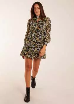 Blue Vanilla Свободное платье с высоким воротником и несколькими рукавами, мультиколор