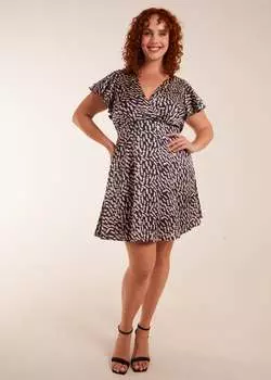 Blue Vanilla Темно-синий мини-платье с оборками и запахом