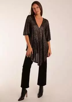 Blue Vanilla Топ с V-образным вырезом и завязкой спереди с леопардовым принтом, желтый металлик