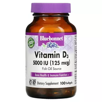 Bluebonnet Nutrition витамин D3 125 мкг 5000 МЕ, 100 мягких таблеток