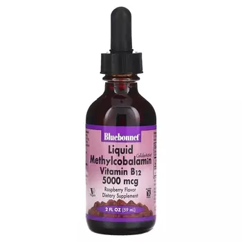 Bluebonnet Nutrition Жидкий метилкобаламин Витамин B12 Натуральный вкус малины, 5000 мкг, 59 мл