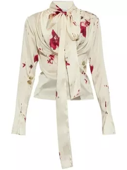 Blumarine атласная рубашка с бантом и драпировкой, белый