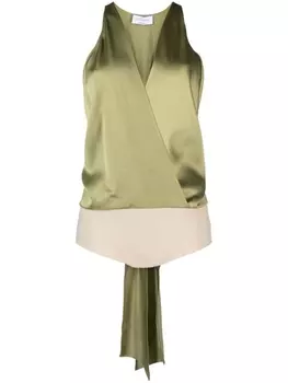 Blumarine атласное боди с V-образным вырезом, зеленый
