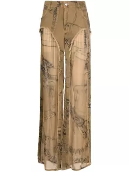Blumarine брюки с прозрачными вставками, коричневый