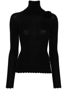 Blumarine джемпер с цветочной брошью и высоким воротом, черный