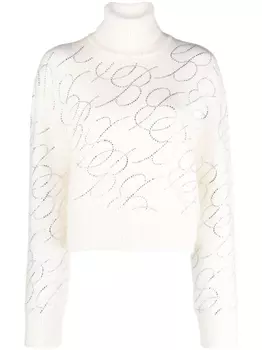 Blumarine джемпер с высоким воротником и логотипом, белый