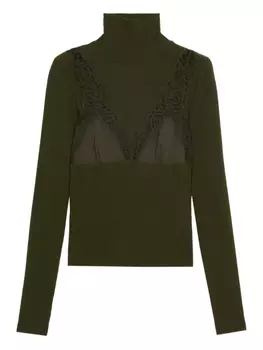 Blumarine джемпер с высоким воротником в рубчик, зеленый