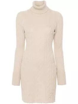 Blumarine джемпер с высоким воротом, связанный косами, нейтральный цвет