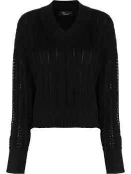 Blumarine джемпер в рубчик с V-образным вырезом, черный