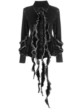 Blumarine джинсовая рубашка с оборками, черный