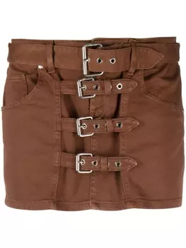 Blumarine джинсовая юбка мини с пряжками, коричневый