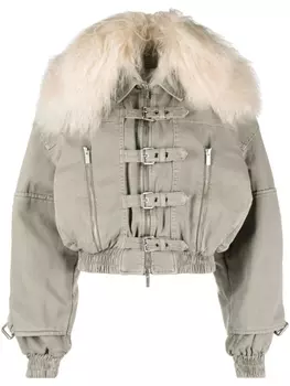 Blumarine джинсовый бомбер с меховым воротником, серый
