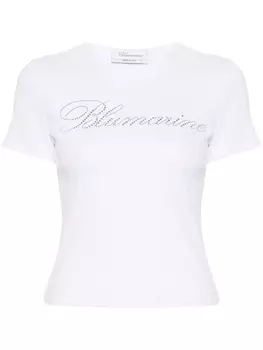 Blumarine футболка в рубчик с логотипом из страз, белый