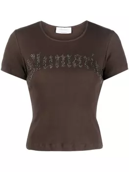 Blumarine футболка в рубчик с логотипом, коричневый
