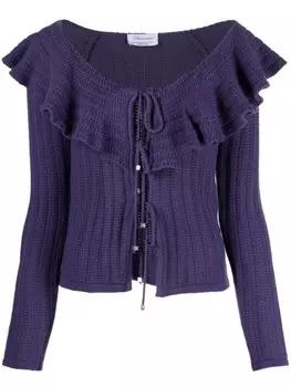 Blumarine кардиган с открытыми плечами и оборками, фиолетовый