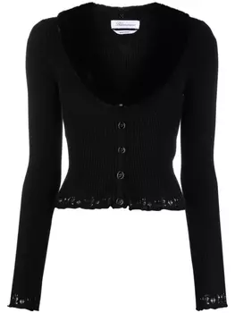 Blumarine кардиган в рубчик с воротником из овчины, черный