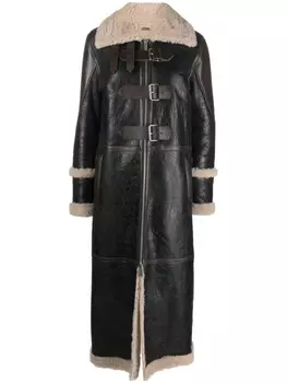 Blumarine кожаное пальто с отделкой из овчины, черный