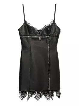 Blumarine кожаное платье с кружевом, черный