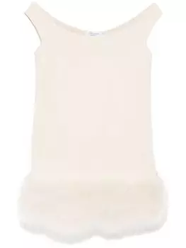 Blumarine креповое платье мини с перьями, нейтральный цвет