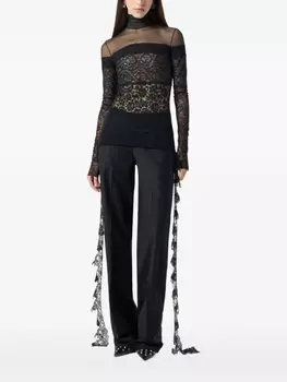Blumarine кружевной топ с высоким воротником, черный