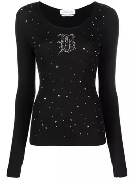 Blumarine logo-embellished ribbed-knit top, черный