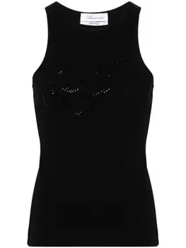 Blumarine майка с логотипом из стразов, черный