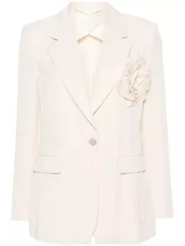 Blumarine однобортный блейзер с цветочной аппликацией, нейтральный цвет